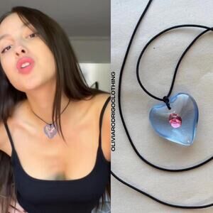 Britethings Necklace Set of 2 Pink Rhinestone Heart Glass Heart Black Cord